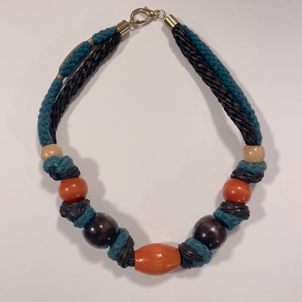 EUC - Boho leather and wood necklace - vintage style like Marni
